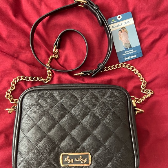 Itzy Ritzy Black Quilted Baby Bag with Gold Chain - Picture 1 of 10